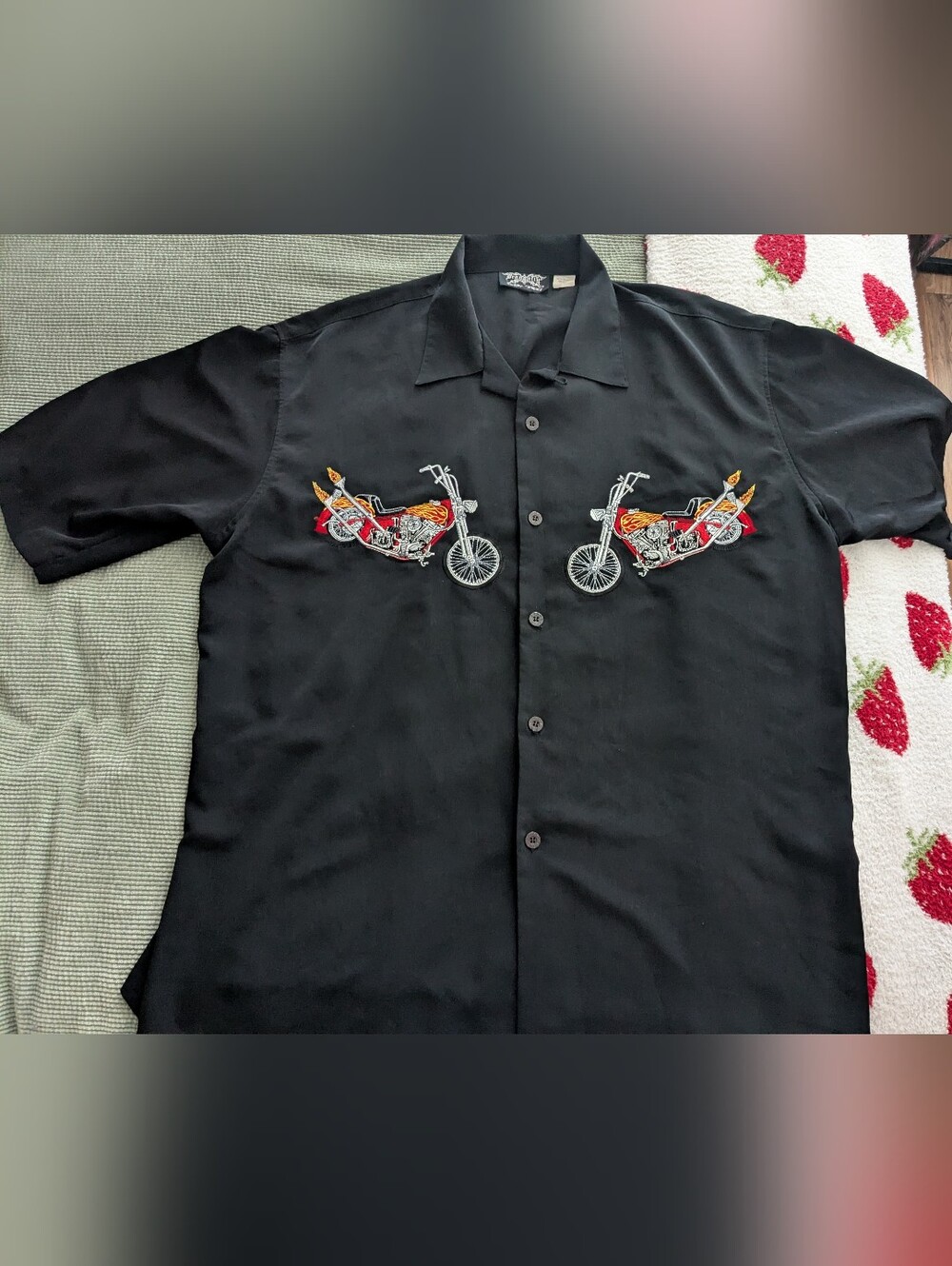 Dragonfly Clothing Company Dual Motorcycle Flames embroidered button shirt XXL